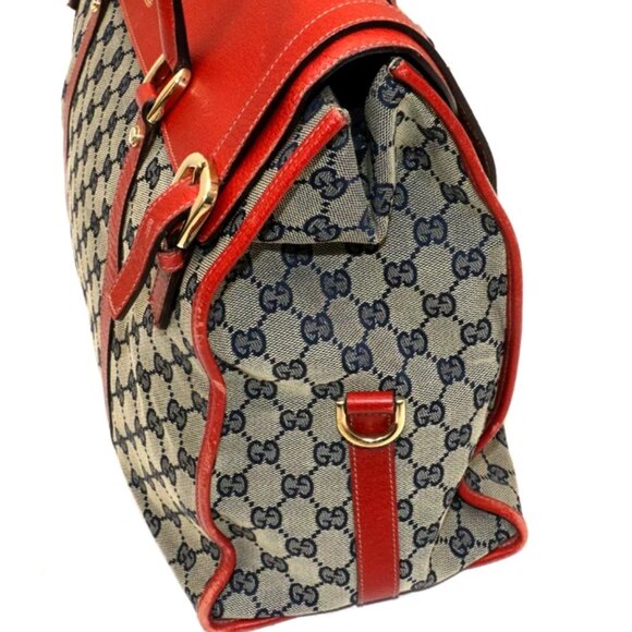 Gucci Vintage Red and Navy GG Monogram Satchel - Picture 4 of 14